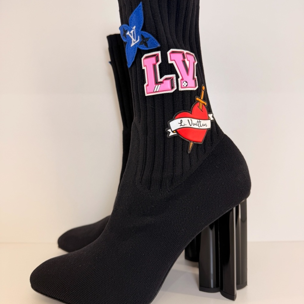 PRE OWNED LOUIS VUITTON SIZE 38.5 BLACK SOCK SHOE BOOT